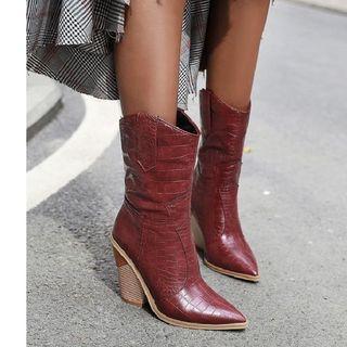 Chunky-heel Croc Grain Short Boots