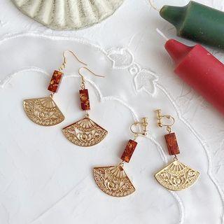 Acrylic Bar Alloy Fan Dangle Earring