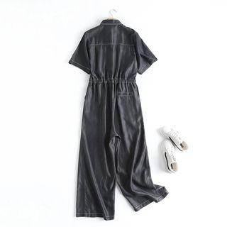 Elbow-sleeve Wide Leg Cargo Jumpsuit