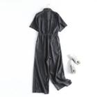 Elbow-sleeve Wide Leg Cargo Jumpsuit
