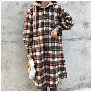 Detachable Hood Plaid Long Shirt