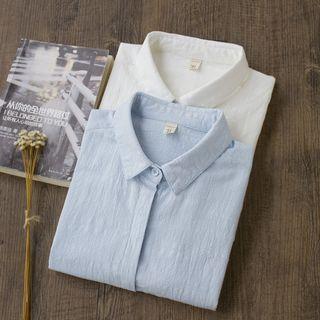 Stand-collar Long-sleeved Plain Blouse