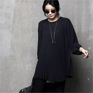 Puff-sleeve Accordion-pleats Blouse