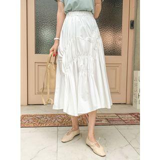 Shirred-trim Midi Flare Skirt