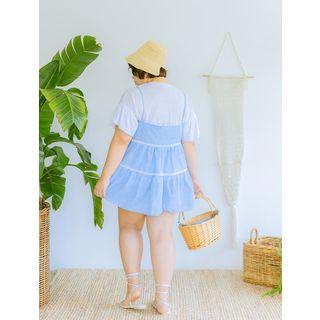 Sleeveless Lace-trim Stripe Tiered Top