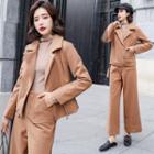 Set: Notch Lapel Zip Jacket + High Waist Wide-leg Pants