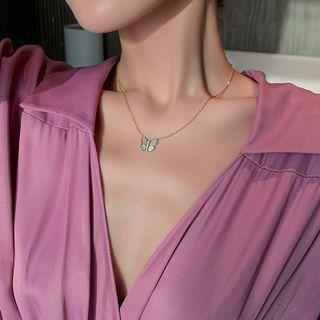 Butterfly Pendant Stainless Steel Necklace Gold - One Size