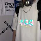 Elbow-sleeve Holographic Letter Print T-shirt