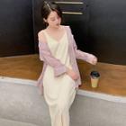 Spaghetti Strap Midi Ribbed Dress / Light Jacket