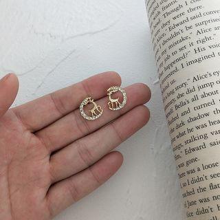Rhinestone Deer Earring 1 Pair - Silver Steel - Silver & Gold - One Size