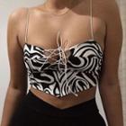 Zebra-print Lace-up Crop Camisole Top