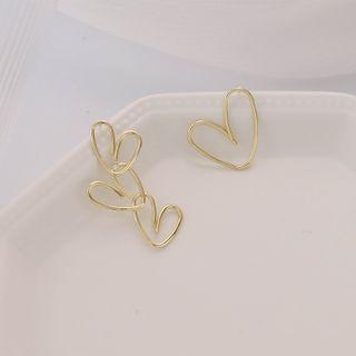 Heart Asymmetrical Drop Earring 1 Pair - Gold - One Size