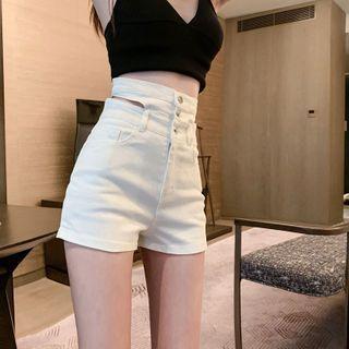 High-waist Cut-out Denim Shorts