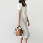 Square-neck Puff-sleeve Shirtdress With Sash