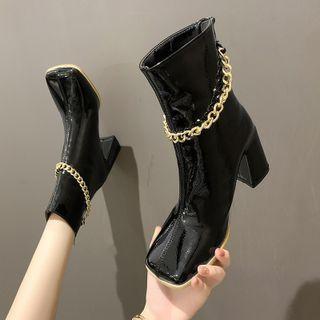 Chain Chunky Heel Short Boots