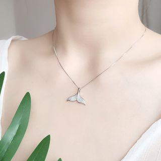 925 Sterling Silver Rhinestone Mermaid Tail Pendant Necklace With Necklace - 925 Silver - Silver - One Size