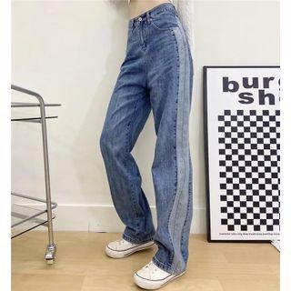 High-waist Color-block Loose-fit Jeans