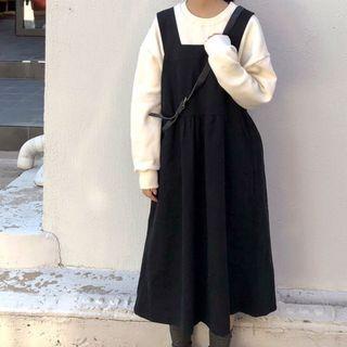 Plain Sweatshirt / Midi A-line Pinafore Dress