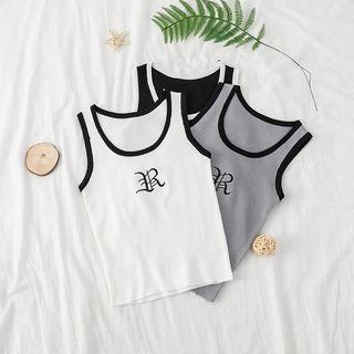 Contrast Trim Embroidered Tank Top