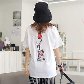 Short-sleeve Lettering Illustration T-shirt
