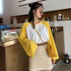 Long Sleeve Color-block Tee / High Waist Skirt