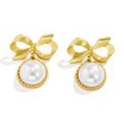 Bow Faux Pearl Alloy Dangle Earring Gold - One Size
