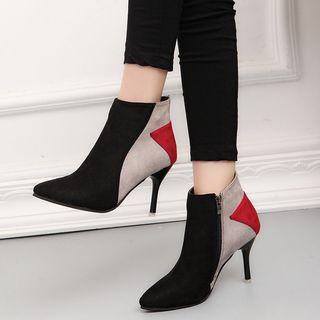 Color Panel Pointed Ankle Boots