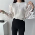 Lace Panel 3/4-sleeve Knit Top