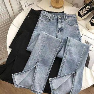 High Waist Washed Slit Bootcut Jeans