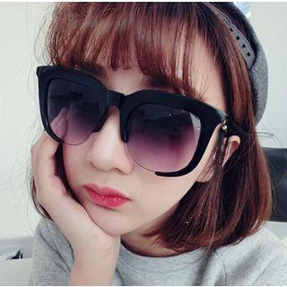 Oversize Half Framed Sunglasses Shiny Black - One Size