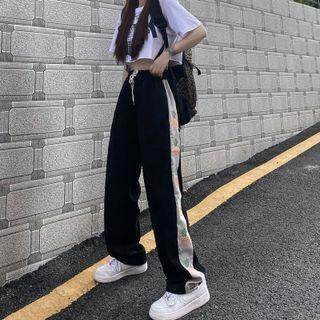 Pineapple Embroidered Wide Leg Pants