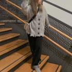 Set : Asymmetrical Ripped Cardigan Knit + High-waist Shift Jeans