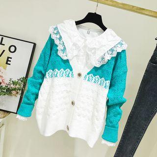 Two-tone Cardigan Blue & White - One Size
