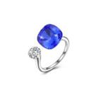 925 Sterling Silver Stylish Personality Royal Blue Austrian Element Crystal Cube Adjustable Ring Silver - One Size