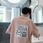 3/4-sleeve Cartoon Cat Printed T-shirt