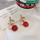 Glaze Disc Dangle Earring Bl0814 - 1 Pair - Pink & Wine Red - One Size