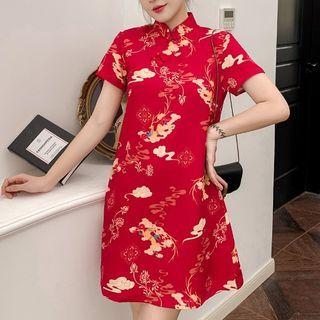 Short-sleeve Cloud Print A-line Dress