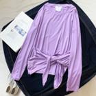 Plain Long Sleeve Front Knot T-shirt