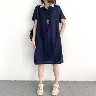 Organza Collar Short-sleeve Shirt Dress