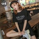 Set: New York Printed Oversized T-shirt + Flared Skort