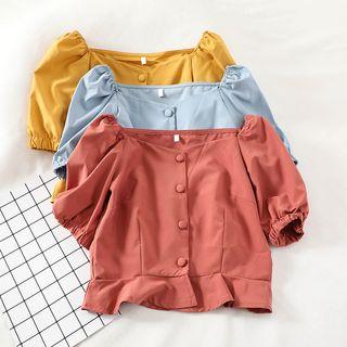 Square-neck Chiffon Cropped Top