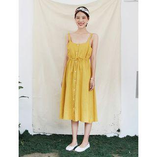 Button-front Linen Blend Jumper Dress
