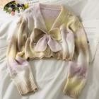 Gradient Ribbon-accent Cropped Cardigan Yellow - One Size