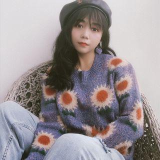 Sunflower Printed Sweater Purple - One Size