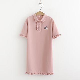 Pig Embroidered Short-sleeve Polo Shirt Dress