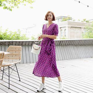 Button-up Floral Long Dress With Sash