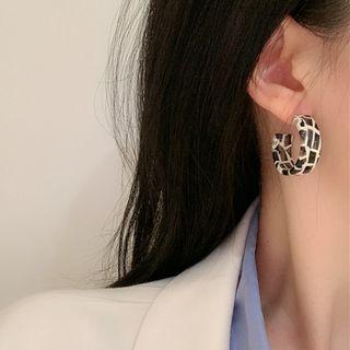 Acrylic Open Hoop Earring 1 Pair - S925 Silver - Black & White - One Size