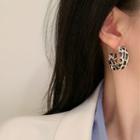 Acrylic Open Hoop Earring 1 Pair - S925 Silver - Black & White - One Size