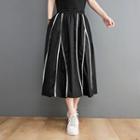 Band-waist Midi A-line Skirt Black - One Size