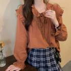 Wood Ear Trim Knot Strap Puff-sleeve Shirt